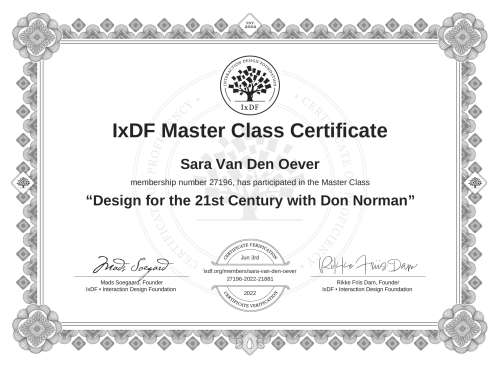 Design for the 21st Century with Don Norman certificate