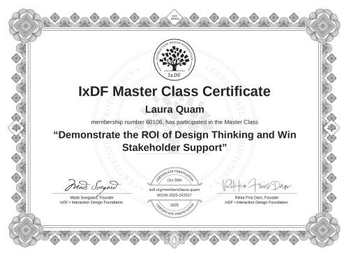 Demonstrate the ROI of Design Thinking and Win Stakeholder Support certificate