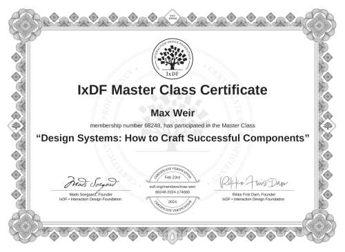 Design Systems: How to Craft Successful Components certificate