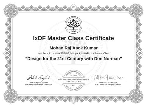 Design for the 21st Century with Don Norman certificate