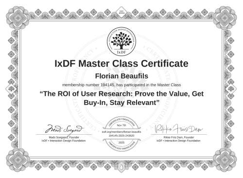 The ROI of User Research: Prove the Value, Get Buy-In, Stay Relevant certificate