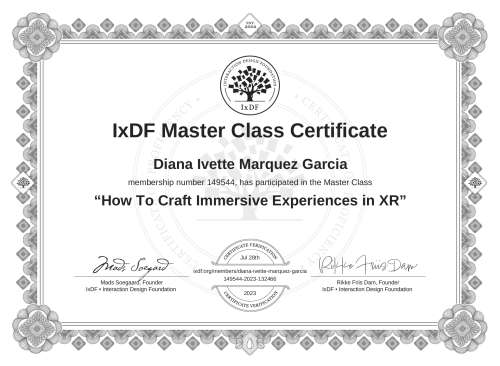 How To Craft Immersive Experiences in XR certificate