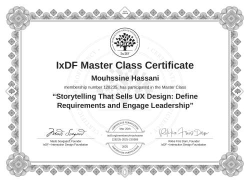 Storytelling That Sells UX Design: Define Requirements and Engage Leadership certificate