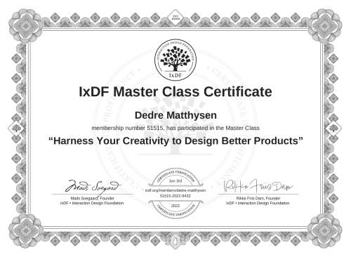 Harness Your Creativity to Design Better Products certificate