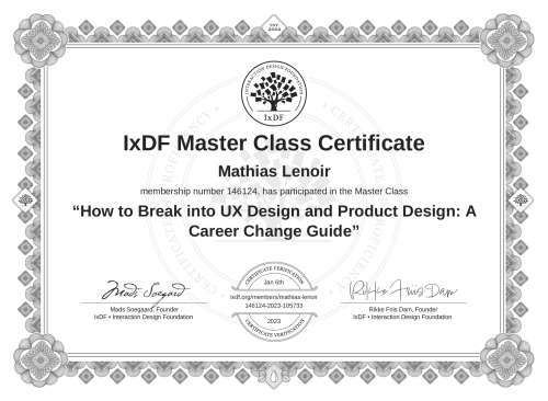 How to Break into UX Design and Product Design: A Career Change Guide certificate