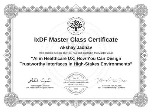 AI in Healthcare UX: How You Can Design Trustworthy Interfaces in High-Stakes Environments certificate