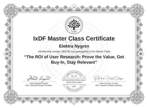 The ROI of User Research: Prove the Value, Get Buy-In, Stay Relevant certificate