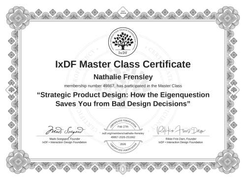 Strategic Product Design: How the Eigenquestion Saves You from Bad Design Decisions certificate