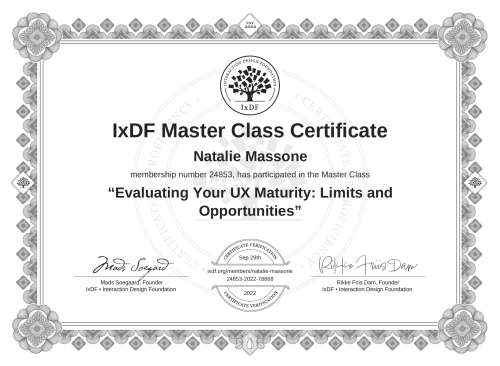 Evaluating Your UX Maturity: Limits and Opportunities certificate