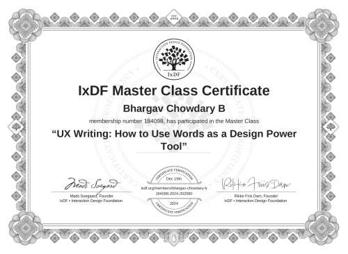 UX Writing: How to Use Words as a Design Power Tool certificate