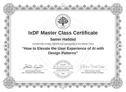 How to Elevate the User Experience of AI with Design Patterns certificate