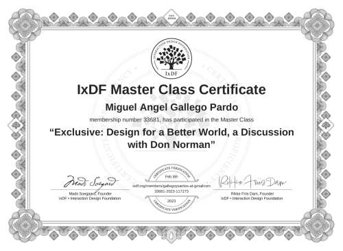 Exclusive: Design for a Better World, a Discussion with Don Norman certificate