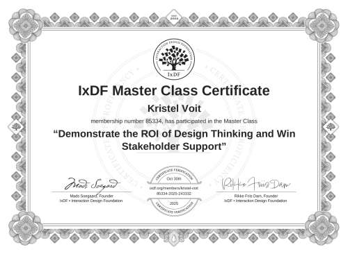Demonstrate the ROI of Design Thinking and Win Stakeholder Support certificate
