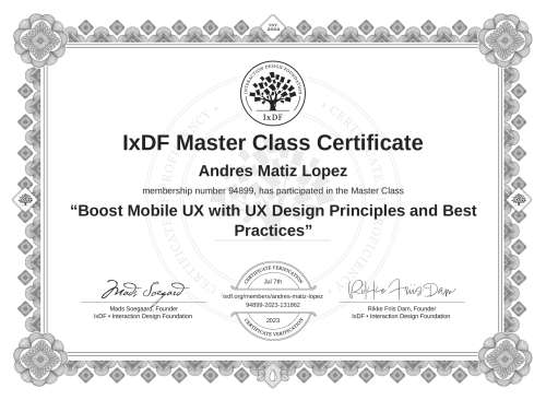 Boost Mobile UX with UX Design Principles and Best Practices certificate