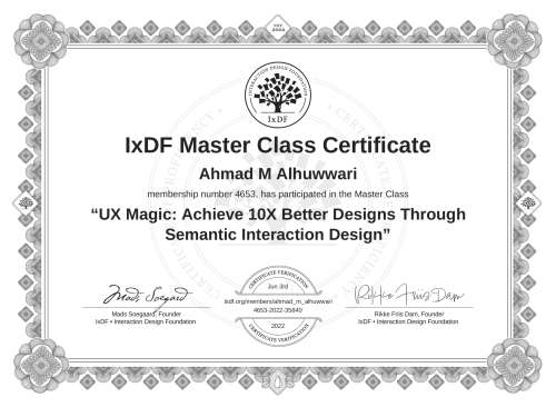UX Magic: Achieve 10X Better Designs Through Semantic Interaction Design certificate