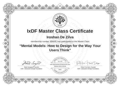 Mental Models: How to Design for the Way Your Users Think certificate
