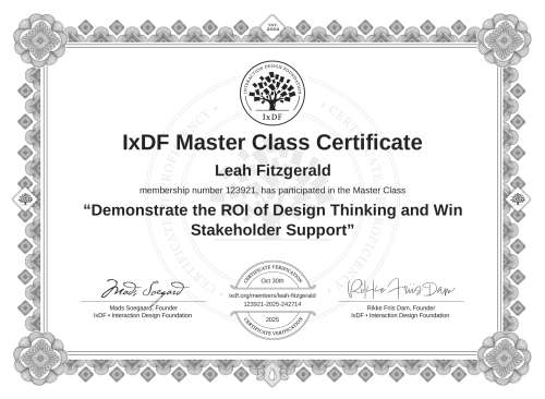 Demonstrate the ROI of Design Thinking and Win Stakeholder Support certificate