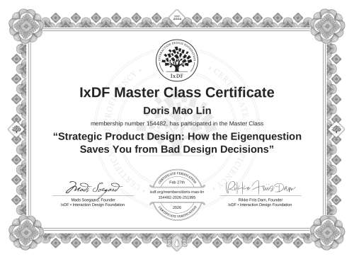 Strategic Product Design: How the Eigenquestion Saves You from Bad Design Decisions certificate