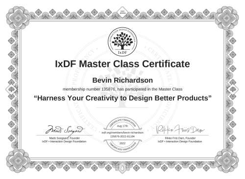 Harness Your Creativity to Design Better Products certificate