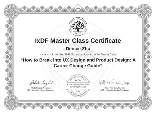 How to Break into UX Design and Product Design: A Career Change Guide certificate