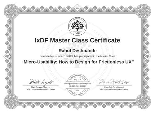 Micro-Usability: How to Design for Frictionless UX certificate