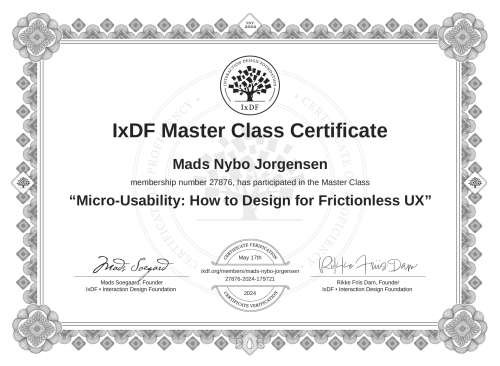 Micro-Usability: How to Design for Frictionless UX certificate