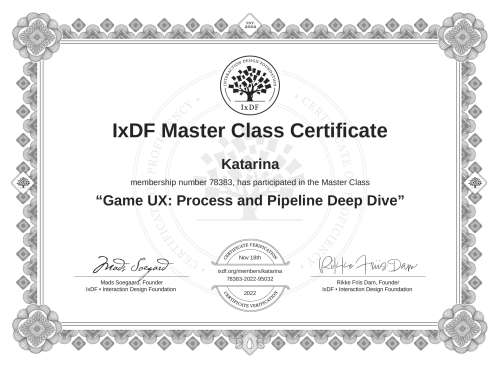 Game UX: Process and Pipeline Deep Dive certificate