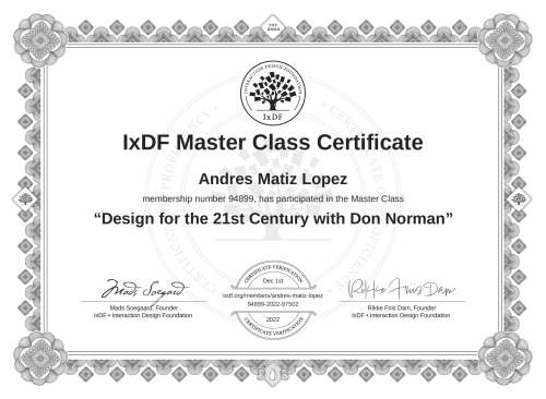 Design for the 21st Century with Don Norman certificate