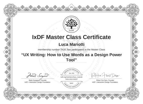 UX Writing: How to Use Words as a Design Power Tool certificate