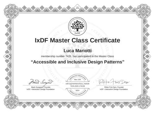 Accessible and Inclusive Design Patterns certificate