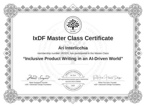 Inclusive Product Writing in an AI-Driven World certificate