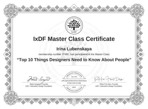 Top 10 Things Designers Need to Know About People certificate