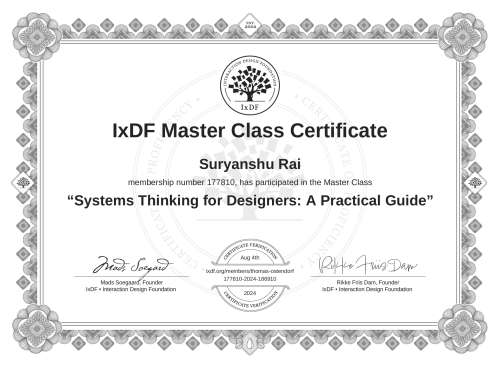 Systems Thinking for Designers: A Practical Guide certificate