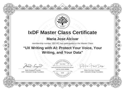 UX Writing with AI: Protect Your Voice, Your Writing, and Your Data certificate