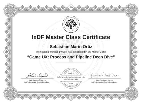 Game UX: Process and Pipeline Deep Dive certificate