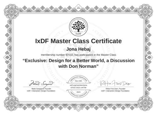 Exclusive: Design for a Better World, a Discussion with Don Norman certificate