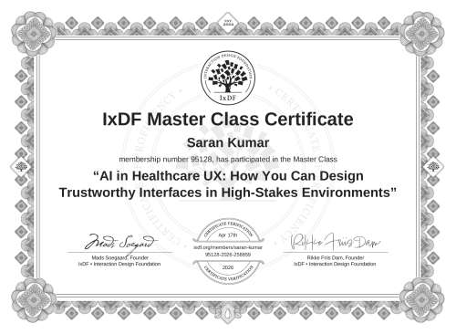 AI in Healthcare UX: How You Can Design Trustworthy Interfaces in High-Stakes Environments certificate