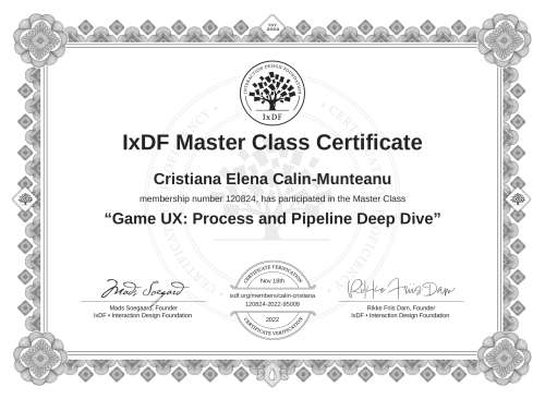 Game UX: Process and Pipeline Deep Dive certificate