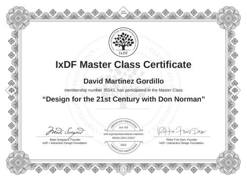 Design for the 21st Century with Don Norman certificate