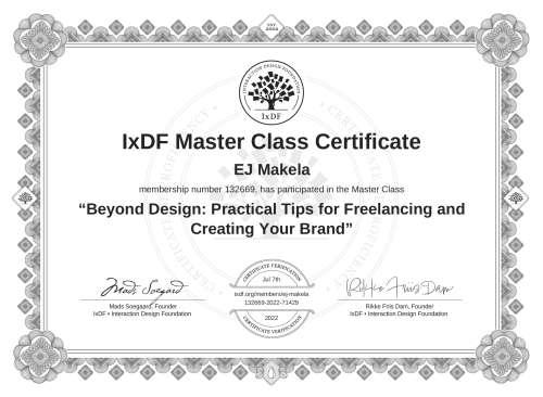 Beyond Design: Practical Tips for Freelancing and Creating Your Brand certificate