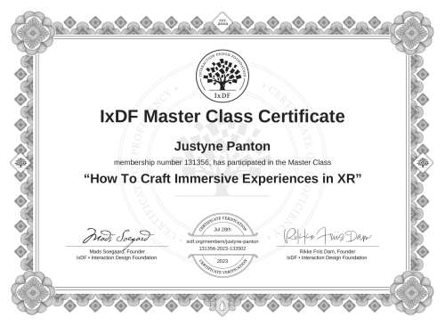 How To Craft Immersive Experiences in XR certificate