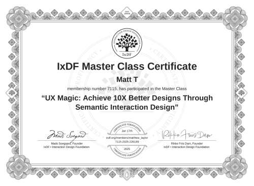 UX Magic: Achieve 10X Better Designs Through Semantic Interaction Design certificate