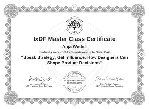Speak Strategy, Get Influence: How Designers Can Shape Product Decisions certificate