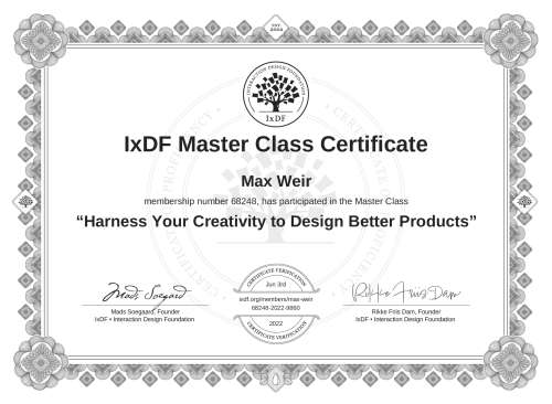 Harness Your Creativity to Design Better Products certificate
