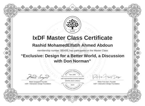 Exclusive: Design for a Better World, a Discussion with Don Norman certificate