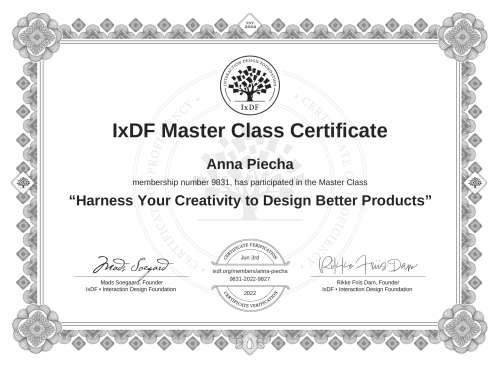Harness Your Creativity to Design Better Products certificate