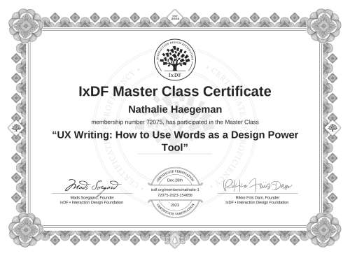 UX Writing: How to Use Words as a Design Power Tool certificate