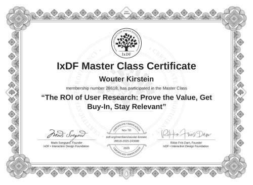 The ROI of User Research: Prove the Value, Get Buy-In, Stay Relevant certificate