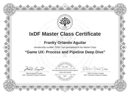 Game UX: Process and Pipeline Deep Dive certificate