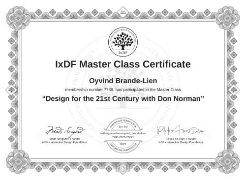 Design for the 21st Century with Don Norman certificate